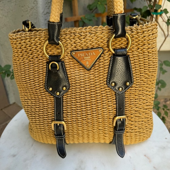 SOLD Prada Leather Trimmed Woven Rope Tote - Picture 2 of 15